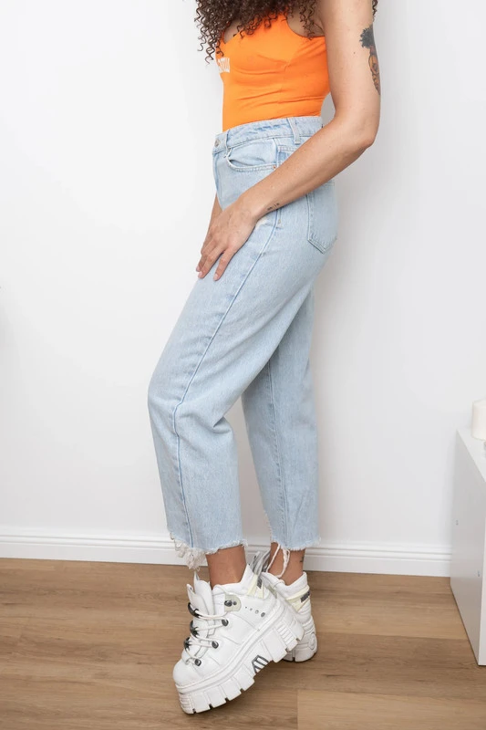 Jasne jeansowe spodnie ZARA, wysoki stan - obrazek 4